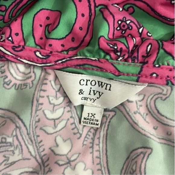 Crown & Ivy Pink Paisley Ruffle Jersey Knit Sleeveless Dress Size 1X - Picture 9 of 10